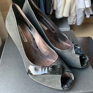 Via Spiga Black, Suede, Peep Toe Heels, Size 9.